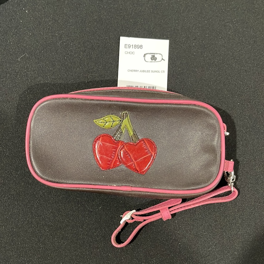 NWT Brighton Leather Cherry Jubilee Wristlet Case Choc Brown Cherries New - Picture 5 of 5